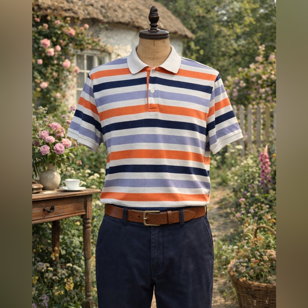 Corneliani Designer Multicolor Cotton Striped Polo Shirt